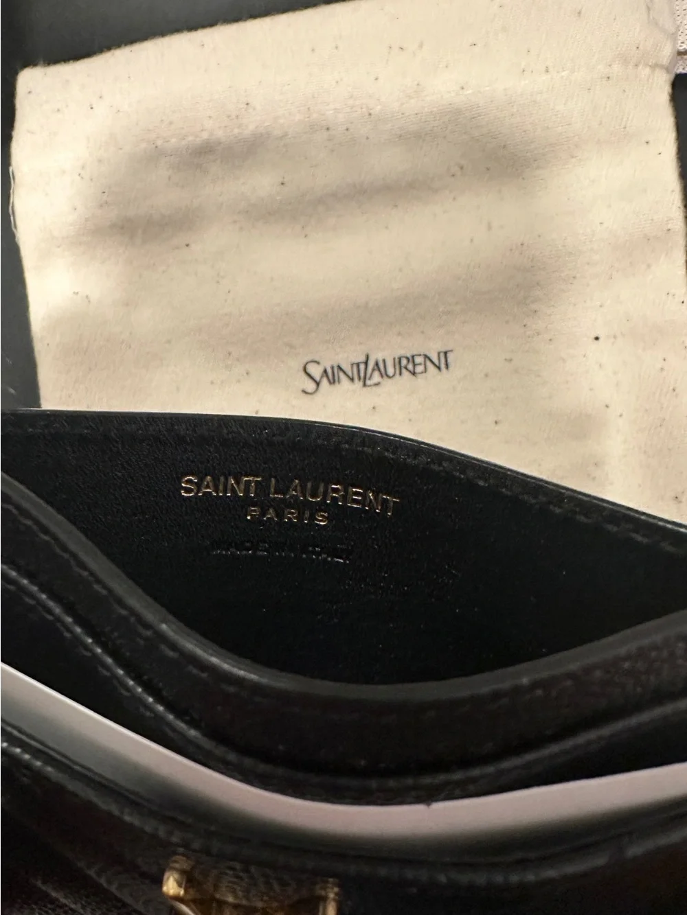 Saint Laurent Black Quilted Leather Card Case with Gold YSL Emblem